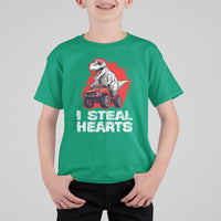 Valentine's Day T Shirt For Kid I Steal Hearts Cool Dinosaur Riding Monster Truck - Wonder Print Shop
