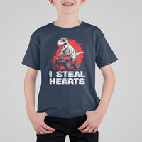 Valentine's Day T Shirt For Kid I Steal Hearts Cool Dinosaur Riding Monster Truck - Wonder Print Shop