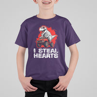 Valentine's Day T Shirt For Kid I Steal Hearts Cool Dinosaur Riding Monster Truck - Wonder Print Shop