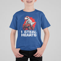 Valentine's Day T Shirt For Kid I Steal Hearts Cool Dinosaur Riding Monster Truck - Wonder Print Shop
