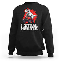 Valentine's Day Sweatshirt I Steal Hearts Cool Dinosaur Riding Monster Truck - Wonder Print Shop