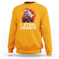 Valentine's Day Sweatshirt I Steal Hearts Cool Dinosaur Riding Monster Truck - Wonder Print Shop