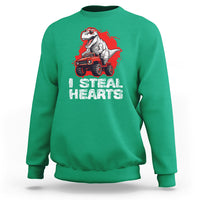 Valentine's Day Sweatshirt I Steal Hearts Cool Dinosaur Riding Monster Truck - Wonder Print Shop