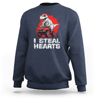 Valentine's Day Sweatshirt I Steal Hearts Cool Dinosaur Riding Monster Truck - Wonder Print Shop