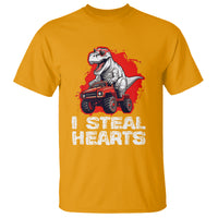 Valentine's Day T Shirt I Steal Hearts Cool Dinosaur Riding Monster Truck - Wonder Print Shop