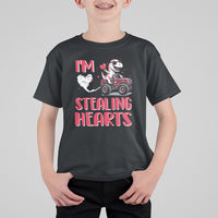 Valentine's Day T Shirt For Kid I Steal Hearts Cute Dinosaur Riding Monster Truck - Wonder Print Shop