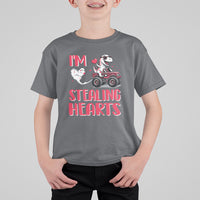 Valentine's Day T Shirt For Kid I Steal Hearts Cute Dinosaur Riding Monster Truck - Wonder Print Shop