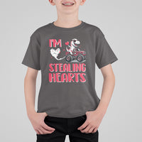 Valentine's Day T Shirt For Kid I Steal Hearts Cute Dinosaur Riding Monster Truck - Wonder Print Shop