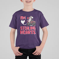 Valentine's Day T Shirt For Kid I Steal Hearts Cute Dinosaur Riding Monster Truck - Wonder Print Shop