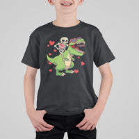Valentine's Day T Shirt For Kid Skeleton Riding Dinosaur Rose Bouquet - Wonder Print Shop