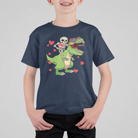 Valentine's Day T Shirt For Kid Skeleton Riding Dinosaur Rose Bouquet - Wonder Print Shop