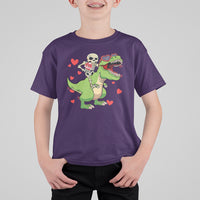 Valentine's Day T Shirt For Kid Skeleton Riding Dinosaur Rose Bouquet - Wonder Print Shop