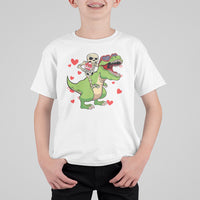 Valentine's Day T Shirt For Kid Skeleton Riding Dinosaur Rose Bouquet - Wonder Print Shop