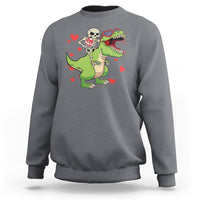 Valentine's Day Sweatshirt Skeleton Riding Dinosaur Rose Bouquet - Wonder Print Shop