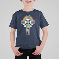 Rainbow Celtic Claddagh Cross T Shirt For Kid