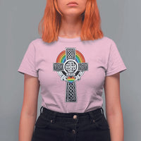 Rainbow Celtic Claddagh Cross T Shirt For Women