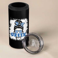 Greek Girl Pride 4 in 1 Can Cooler Tumbler Proud Greece Messy Bun Girl