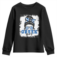 Greek Girl Pride Youth Sweatshirt Proud Greece Messy Bun Girl