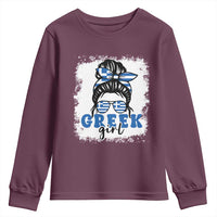 Greek Girl Pride Youth Sweatshirt Proud Greece Messy Bun Girl