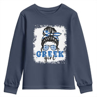 Greek Girl Pride Youth Sweatshirt Proud Greece Messy Bun Girl