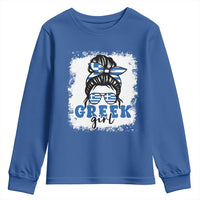 Greek Girl Pride Youth Sweatshirt Proud Greece Messy Bun Girl
