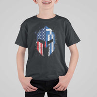 Greek American Pride T Shirt For Kid Greece Spartan Helmet