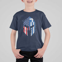 Greek American Pride T Shirt For Kid Greece Spartan Helmet