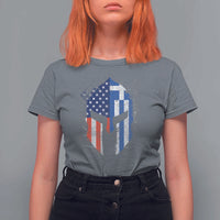 Greek American Pride T Shirt For Women Greece Spartan Helmet