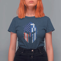 Greek American Pride T Shirt For Women Greece Spartan Helmet