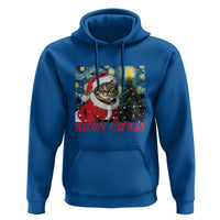 Santa Cat Christmas Hoodie Meowy Catmas Starry Night Christmas Tree