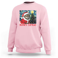 Santa Cat Christmas Sweatshirt Meowy Catmas Starry Night Christmas Tree - Wonder Print Shop