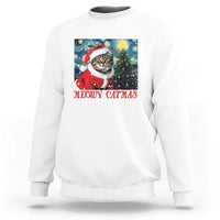 Santa Cat Christmas Sweatshirt Meowy Catmas Starry Night Christmas Tree - Wonder Print Shop