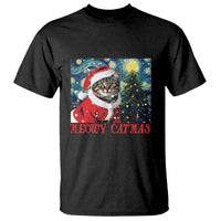 Santa Cat Christmas T Shirt Meowy Catmas Starry Night Christmas Tree - Wonder Print Shop