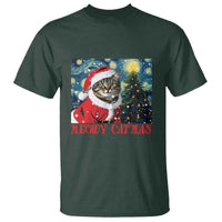 Santa Cat Christmas T Shirt Meowy Catmas Starry Night Christmas Tree - Wonder Print Shop