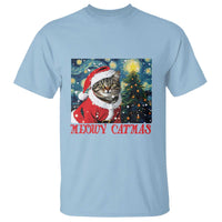 Santa Cat Christmas T Shirt Meowy Catmas Starry Night Christmas Tree - Wonder Print Shop