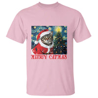 Santa Cat Christmas T Shirt Meowy Catmas Starry Night Christmas Tree - Wonder Print Shop