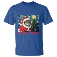 Santa Cat Christmas T Shirt Meowy Catmas Starry Night Christmas Tree - Wonder Print Shop