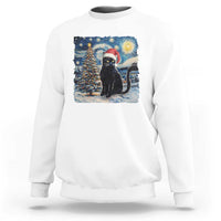 Christmas Black Cat Sweatshirt Meowy Catmas Starry Night Santa Cat - Wonder Print Shop