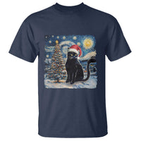 Christmas Black Cat T Shirt Meowy Catmas Starry Night Santa Cat - Wonder Print Shop