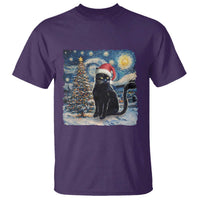 Christmas Black Cat T Shirt Meowy Catmas Starry Night Santa Cat - Wonder Print Shop