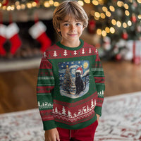 Xmas Black Cat Ugly Christmas Sweater Meowy Catmas Starry Night Santa Cat - Wonder Print Shop