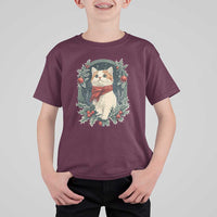 Christmas Cat T Shirt For Kid Vintage Kitten Victorian Royal Holly - Wonder Print Shop