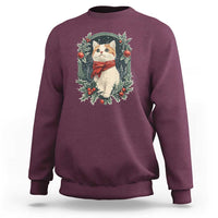 Christmas Cat Sweatshirt Vintage Kitten Victorian Royal Holly - Wonder Print Shop