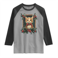 Christmas Cat Raglan Shirt Vintage Kitten Royal Victorian Holly Wreath