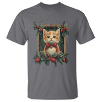 Christmas Cat T Shirt Vintage Kitten Royal Victorian Holly Wreath - Wonder Print Shop