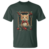 Christmas Cat T Shirt Vintage Kitten Royal Victorian Holly Wreath - Wonder Print Shop