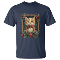 Christmas Cat T Shirt Vintage Kitten Royal Victorian Holly Wreath - Wonder Print Shop