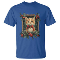 Christmas Cat T Shirt Vintage Kitten Royal Victorian Holly Wreath - Wonder Print Shop