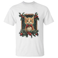 Christmas Cat T Shirt Vintage Kitten Royal Victorian Holly Wreath - Wonder Print Shop