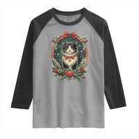 Christmas Cat Raglan Shirt Vintage Kitten Royal Holly Victorian Wreath